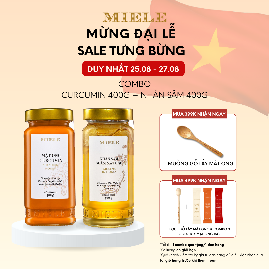 Combo: mật ong curcumin 400g + mật ong nhân sâm 400g