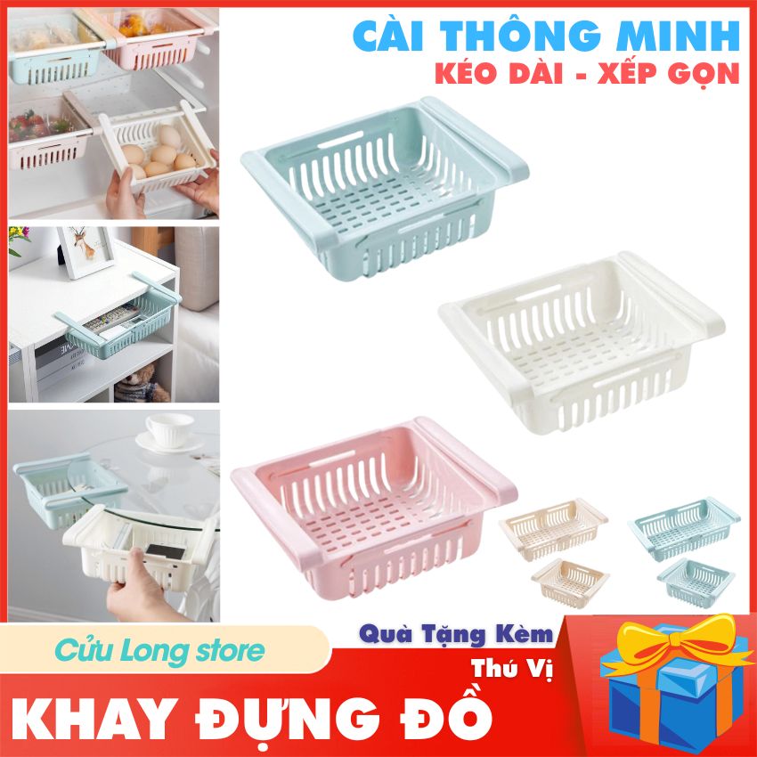 Khay Đựng Đồ Để Tủ Lạnh thông minh rổ nhựa rút kéo dài cài mở rộng xếp gọn hộp để đồ giúp tiết kiệm không gian để được nhiều đồ hơn CuuLongstore