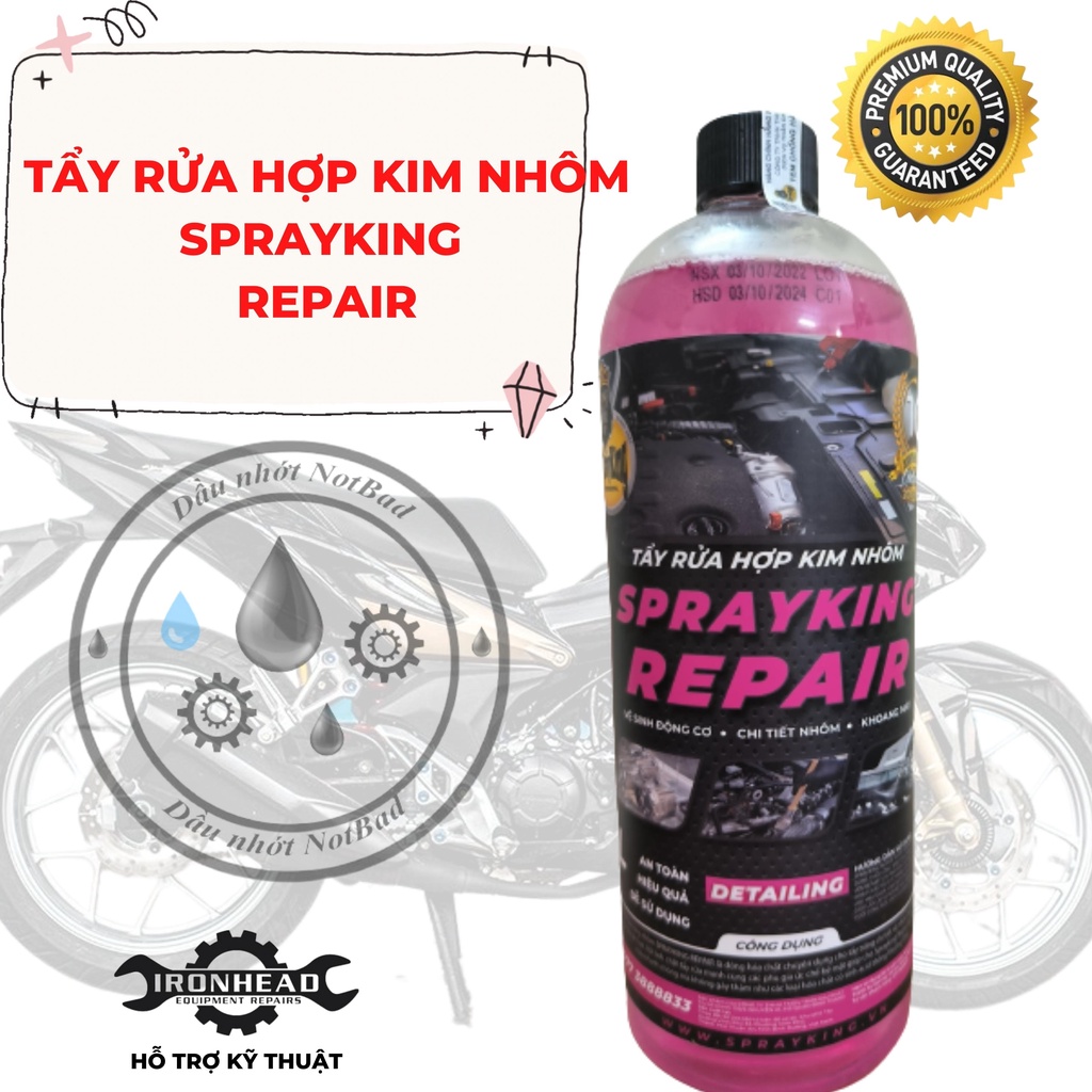 Nước tẩy rửa hợp kim nhôm sprayking repair 1l - chuyên tẩy rửa lốc máy, mâm vành xe, nsd,... tặng kèm vòi xịt