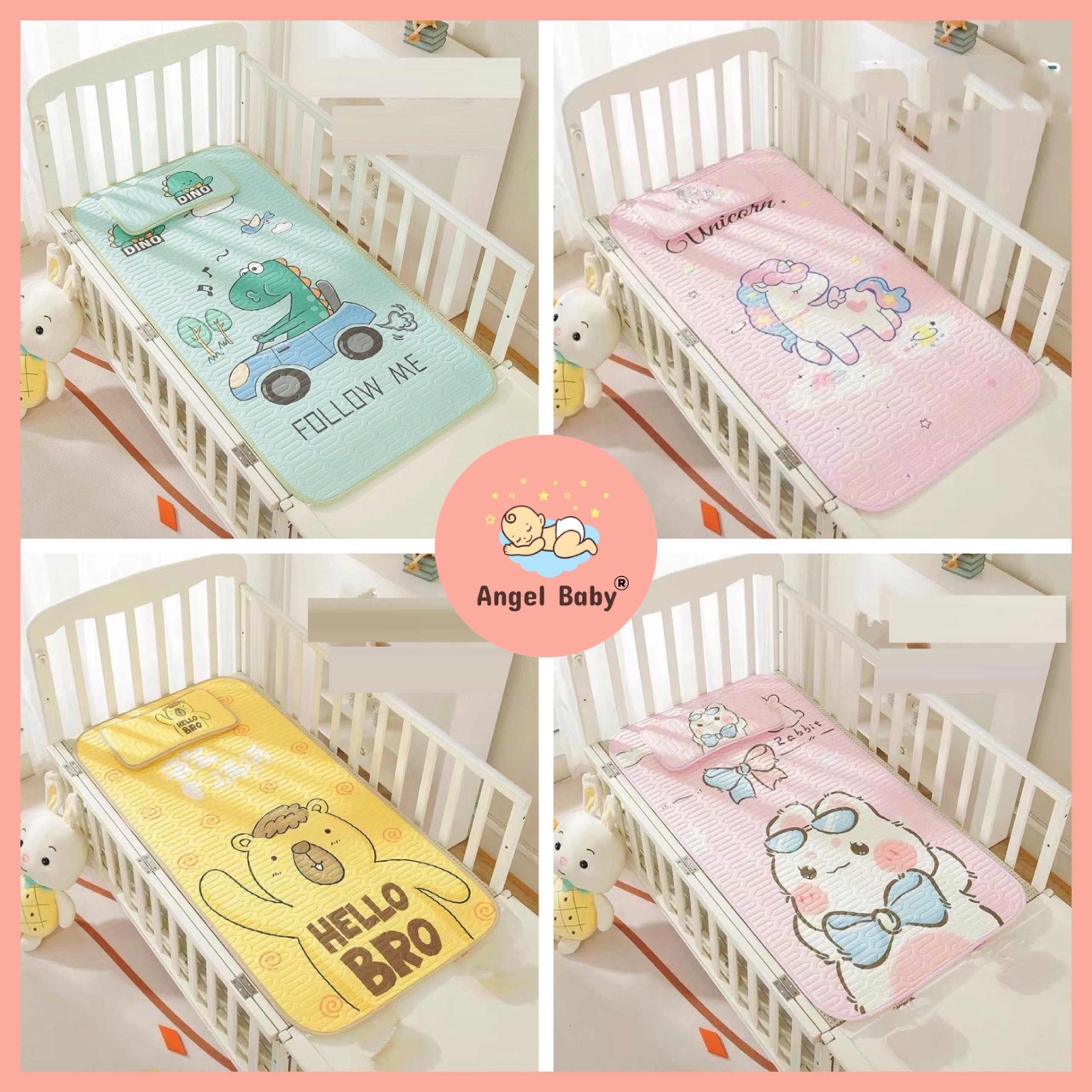 Chiếu điều hòa cao su non 120x60cm, tặng kèm gối cho bé, chiếu cao su non 5d thoáng mát