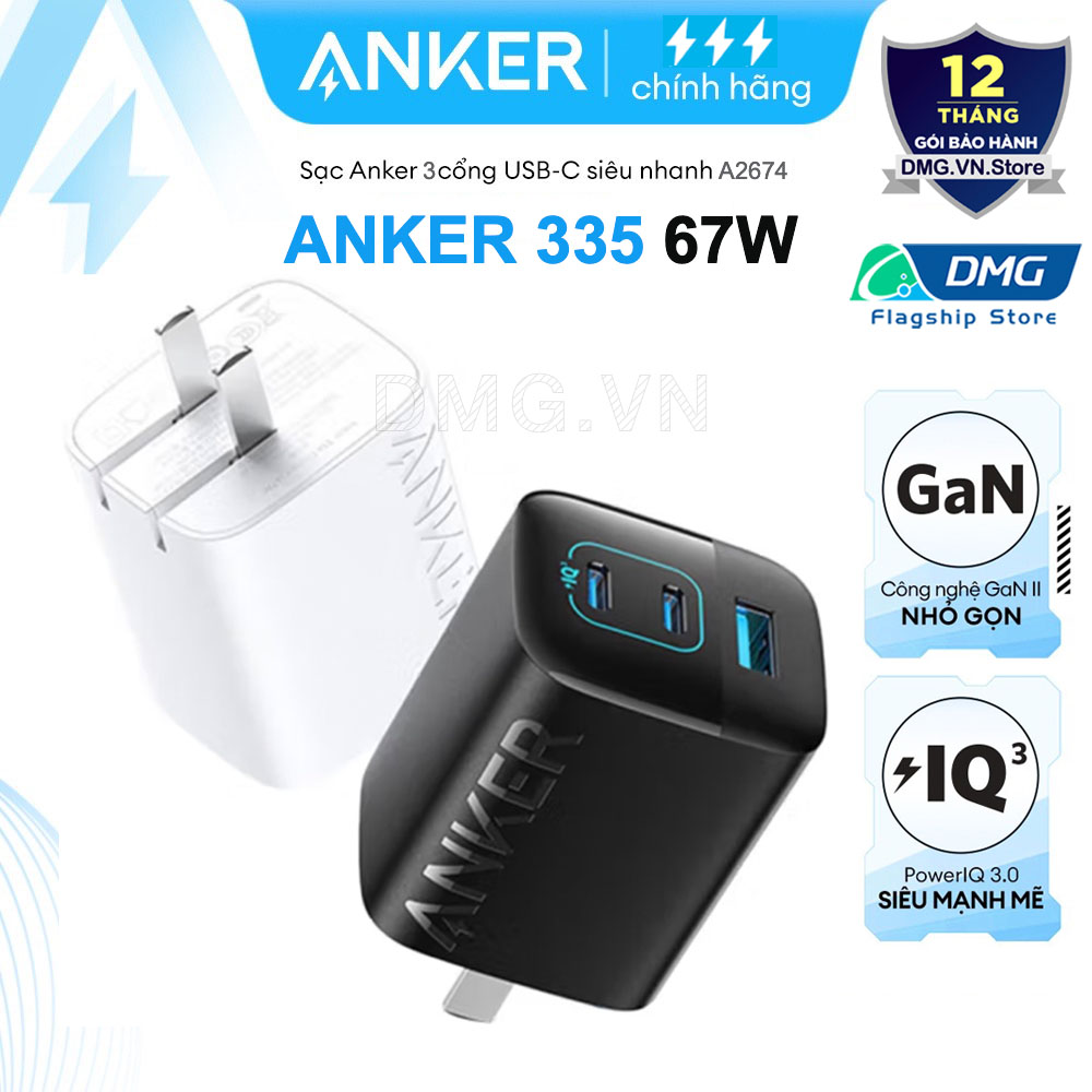 Củ Sạc Anker A2674 67W,A2667 65W GaN II 3 Cổng,Cho MacBook Air/MacBook Pro, iPhone PD 30W 15 Pro Max 14 Pro 13 Pro Max 12 Pro XS 11 8P 8 vv