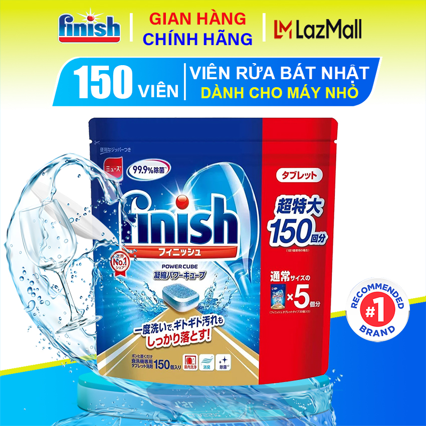 Viên rửa chén Finish Power Cube bịch 150 viên sử dụng cho máy rửa chén. Viên rửa chén bát Finish Nhậ
