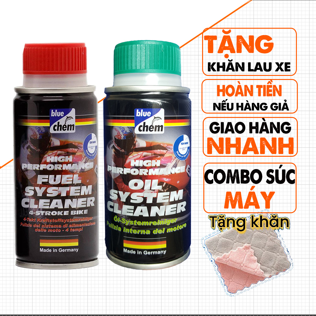 COMBO Phụ Gia Vệ Sinh Và Súc Rửa Động Cơ Bluechem - 50ml, Giúp Làm Sạch Cặn Bẩn Hệ Thống Nhiên Liệu Và Bên Trong Máy, Sản Xuất Tại Đức