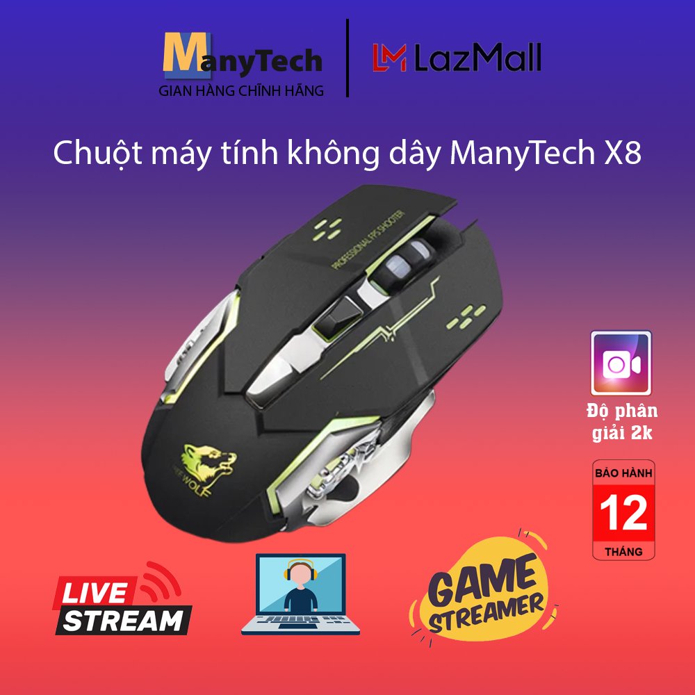 Chuột máy tính không dây Gaming ManyTech X8 có đèn LED tự động đổi màu