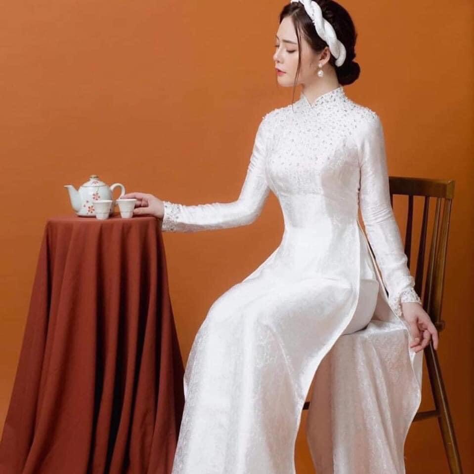 Áo dài truyền thống gấm tơ vải mềm (ảnh thật)