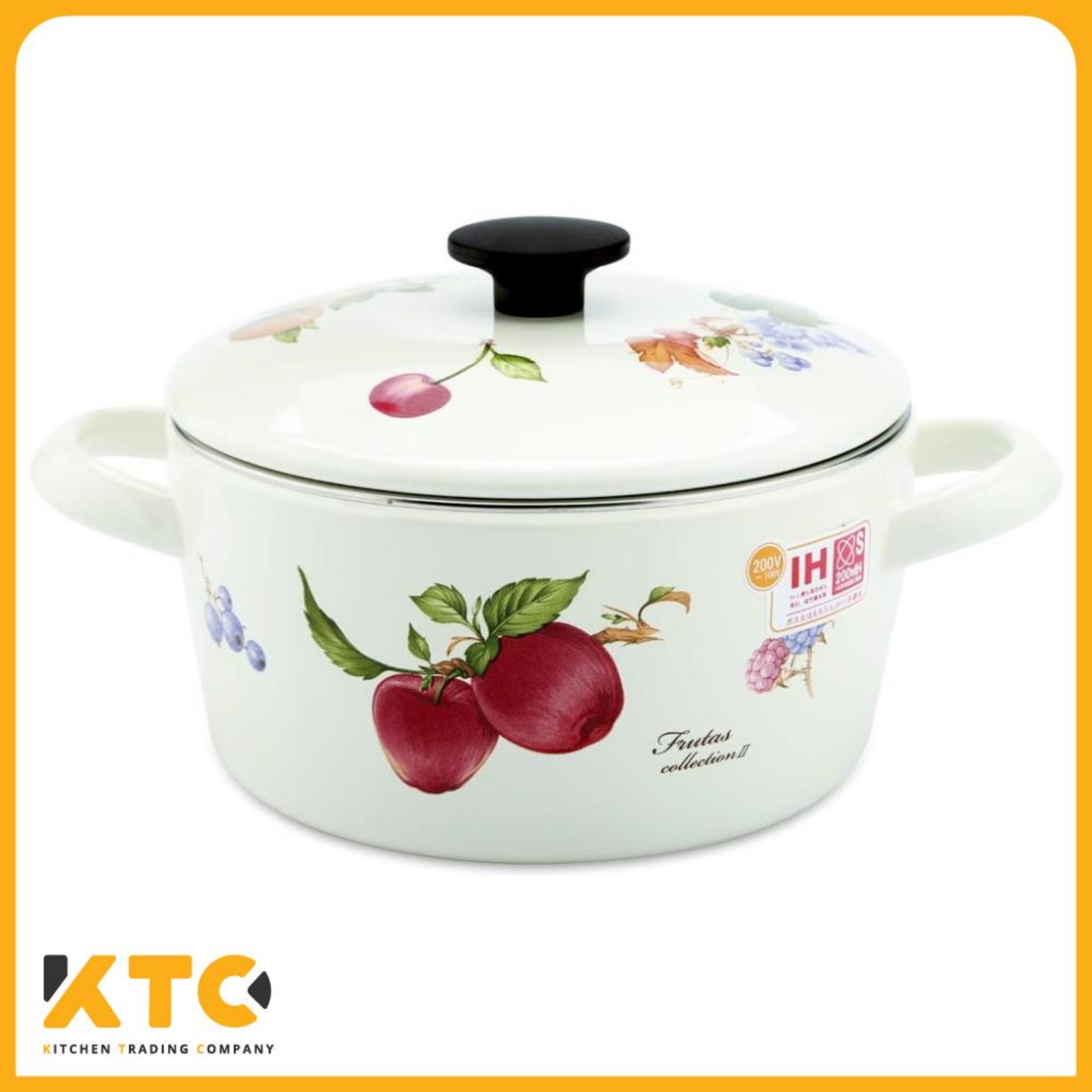 Nồi tráng men Nhật  Bản cao cấp Fujihoro trái cây 16cm/18/cm/20cm/22cm (Xài tốt trên bếp từ)