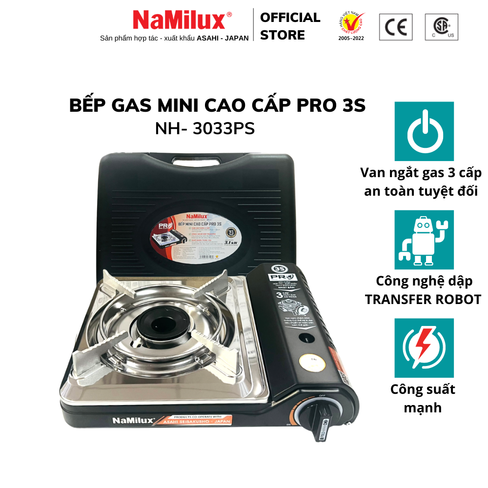 Bếp Gas Mini Cao Cấp PRO 3S NH-P3033PS│Van Ngắt Gas An Toàn 3 cấp│Công Suất Mạnh 3.1 Kw (2.700 kcal/giờ) - Hàng Chính Hã