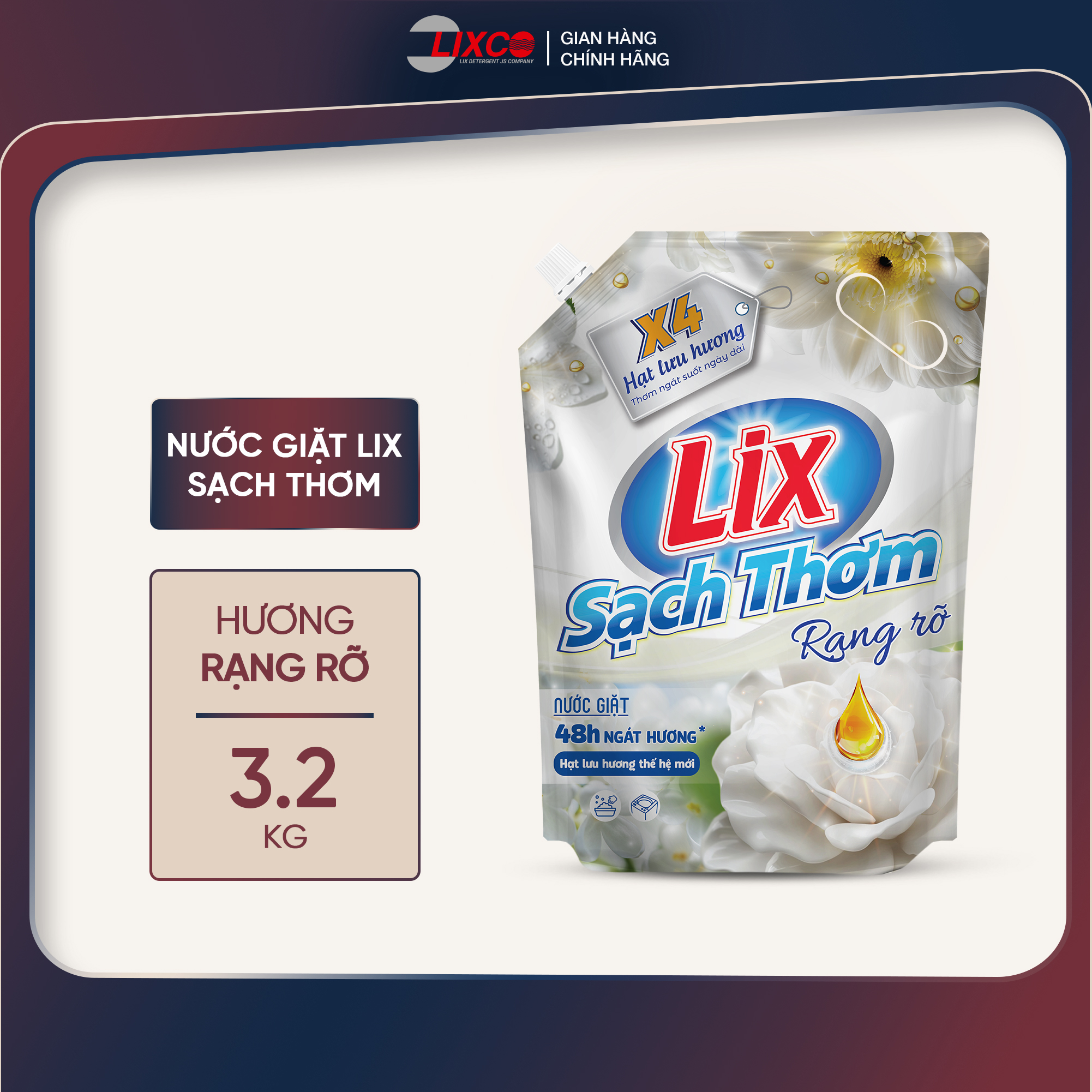 Nước giặt quần áo siêu thơm Lix sạch thơm hương rạng rỡ giặt sạch nhanh vết bẩn