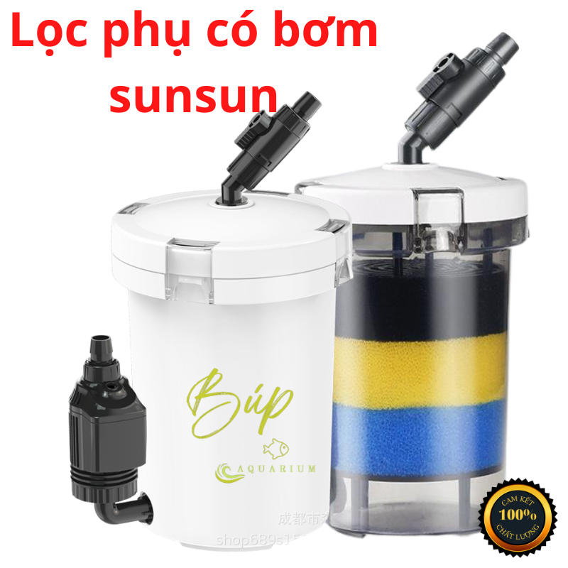 Lọc phụ có máy bơm vỏ đục và trong suốt sunsun 602b / 603b/ 604b, lọc thùng ngoài làm sạch nước hồ cá cảnh thủy sinh / Búp aqua