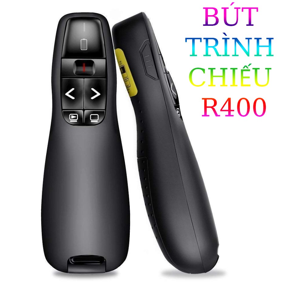  Bút Trình Chiếu Slide R400 PowerPoint Laser 2.4G. Bút Chỉ Máy Chiếu Màu Đen Nút Ấn Nhạy Phiên Bản Nâng Cấp 2024 