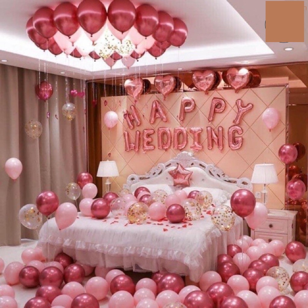 Sét bóng happy wedding trang trí phòng cưới, tân hôn đẹp lãng mạn 012