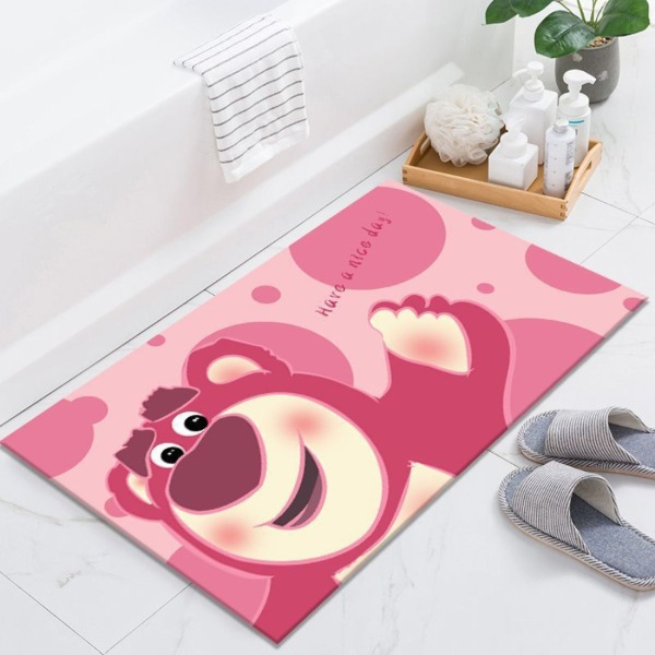 Thảm lau chân lông cừu hình Gấu Dâu mới chống chơn trượt, chất liệu vải mềm mại