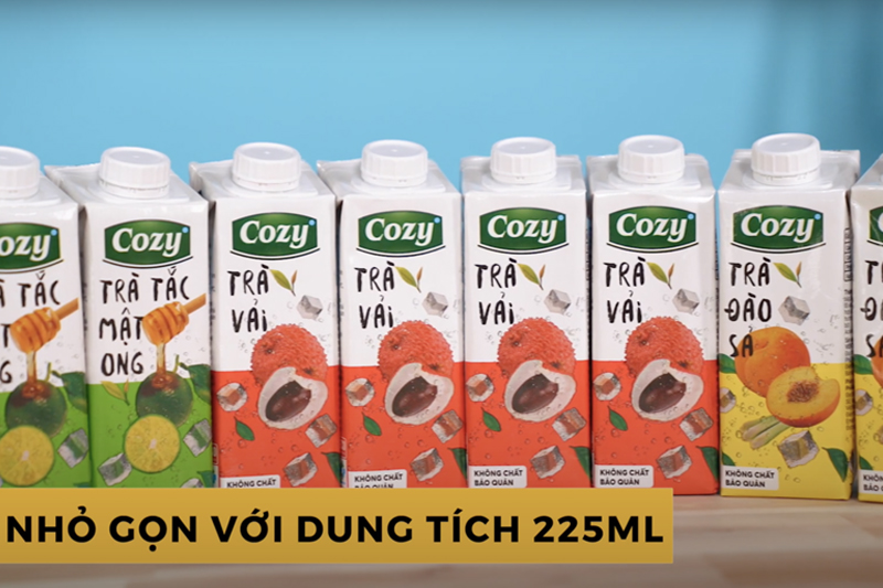 Trà Cozy uống liền 225ml - Lốc 4 hộp Trà vải, Trà Tắc mật ong, Trà Đào sả