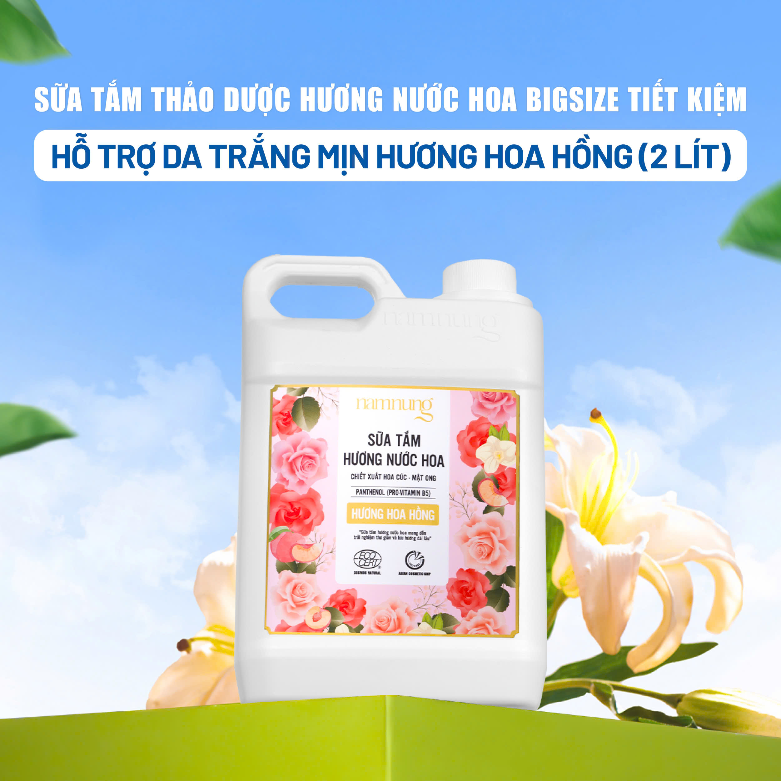 [MỚI RA MẮT] Sữa Tắm Nước Hoa NAM NUNG hỗ trợ da trắng mịn, dưỡng ẩm, chiết xuất thiên nhiên mật ong, hoa cúc can 2 lít siêu tiết kiệm