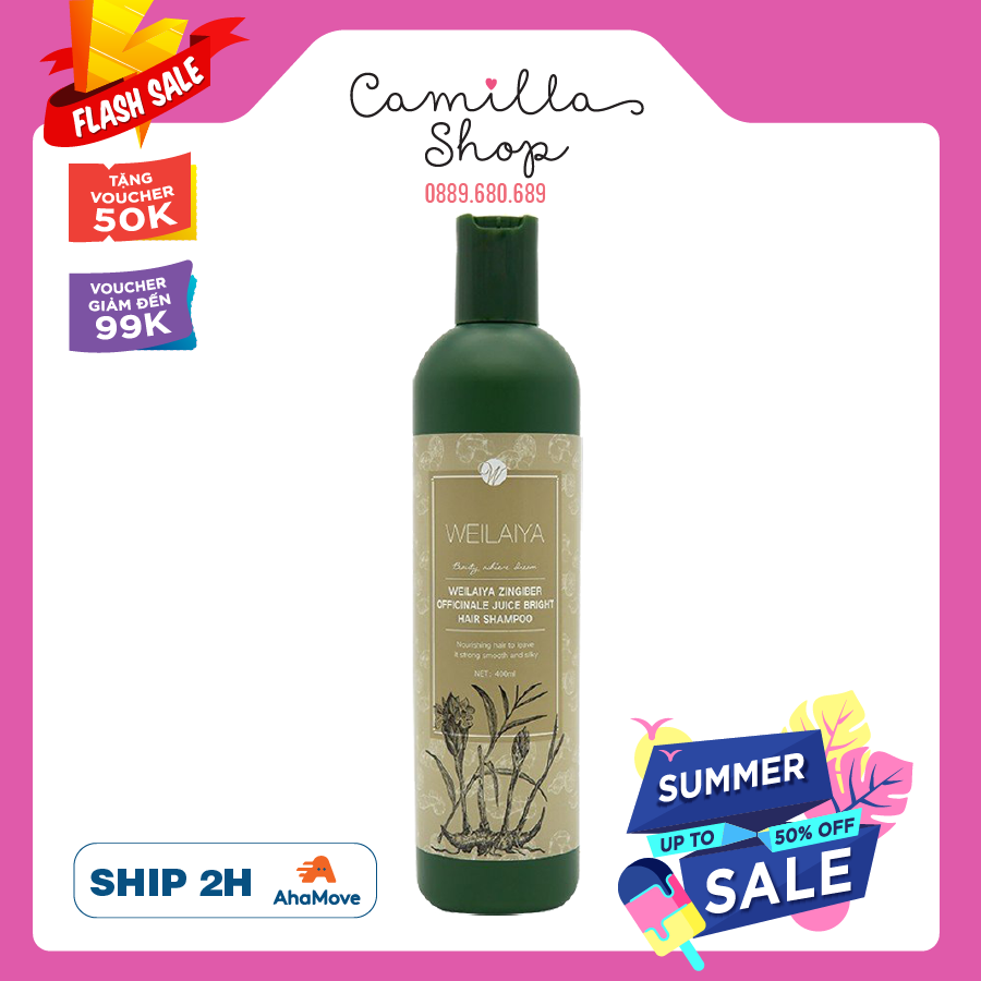 Dầu gội gừng Weilaiya ngăn rụng tóc giảm rụng tóc kích mọc tóc hà thủ ô dành cho tóc khô xơ chai 400ml tem nâu