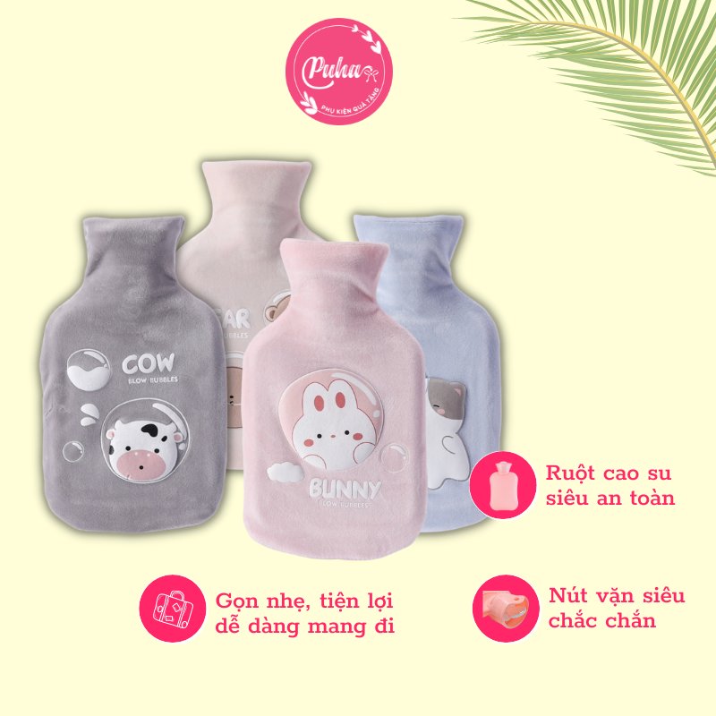 Túi chườm nóng lạnh đa năng Puha 350ml, túi chườm ấm bụng túi chườm nóng đau bụng túi chườm bụng hiệu quả túi giữ nhiệt. túi sưởi giữ ấm