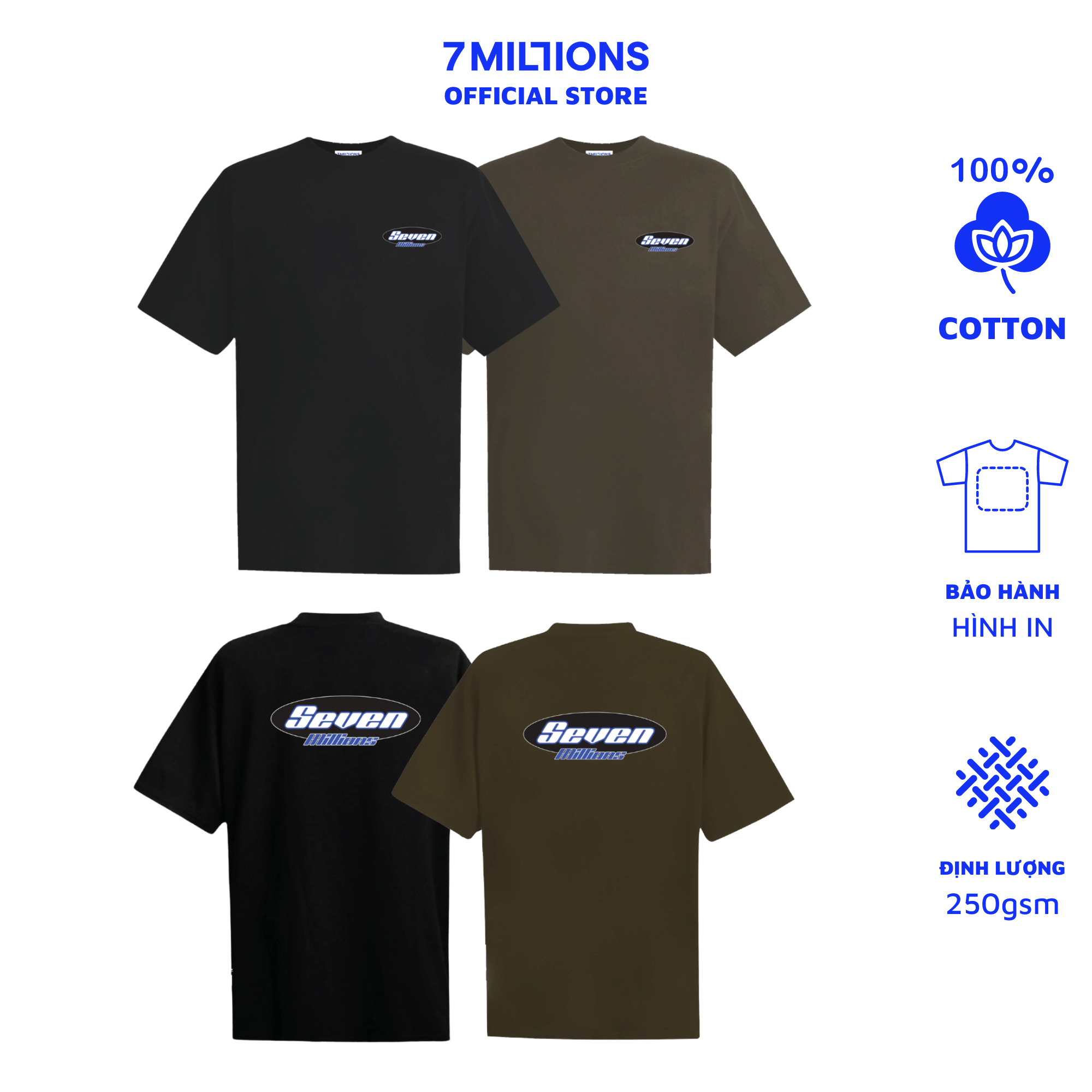 Áo thun unisex cổ tròn 7millions y7k - màu đen và nâu - chất vải cotton 2 chiều - form unisex oversize