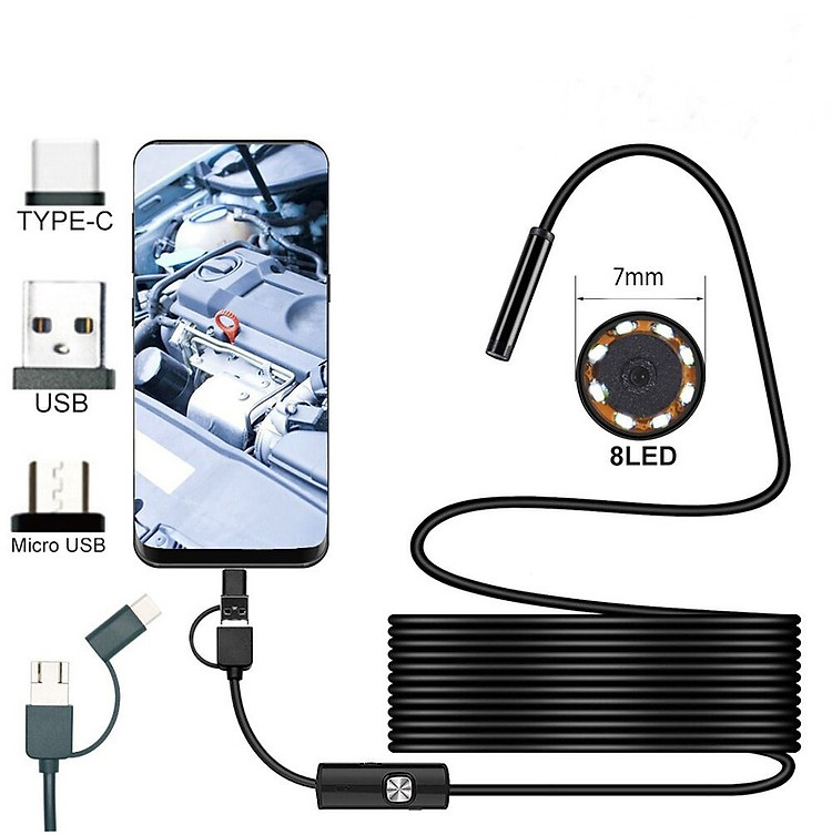Camera nội soi chống nước 2in1- 5.5mm - dài 5m cho Điện thoại Android / Laptop hoặc máy tính