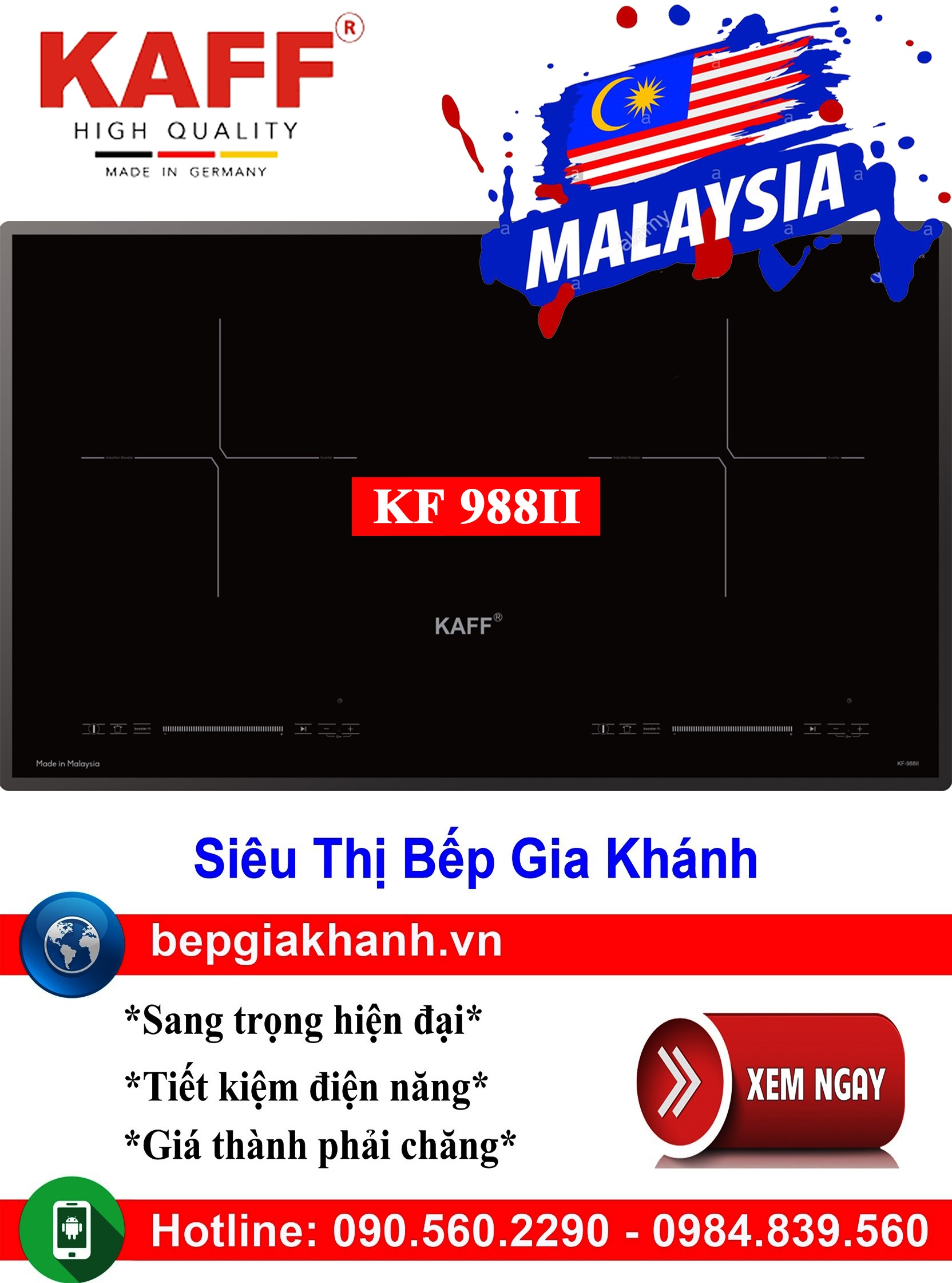 [HCM]Bếp từ đôi Kaff KF 988II nhập khẩu Malaysia, bếp từ, bếp điện từ, bếp từ đôi, bếp điện từ đôi, bếp từ giá rẻ, bếp điện từ giá rẻ, bếp từ đơn, bep tu don, bep tu