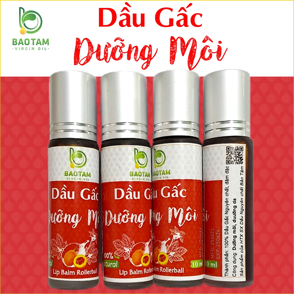 Lăn Dưỡng Môi Dầu Gấc Tự nhiên Nguyên chất Bảo Tâm 10ml Ép lạnh từ màng Gấc Nếp