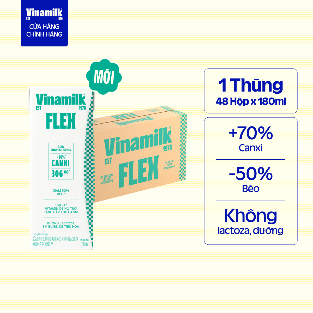 Thùng 48 Hộp Sữa Dinh Dưỡng Flex Giàu Canxi Không Lactoza 180ml| Có thể nhận bao bì cũ/mới