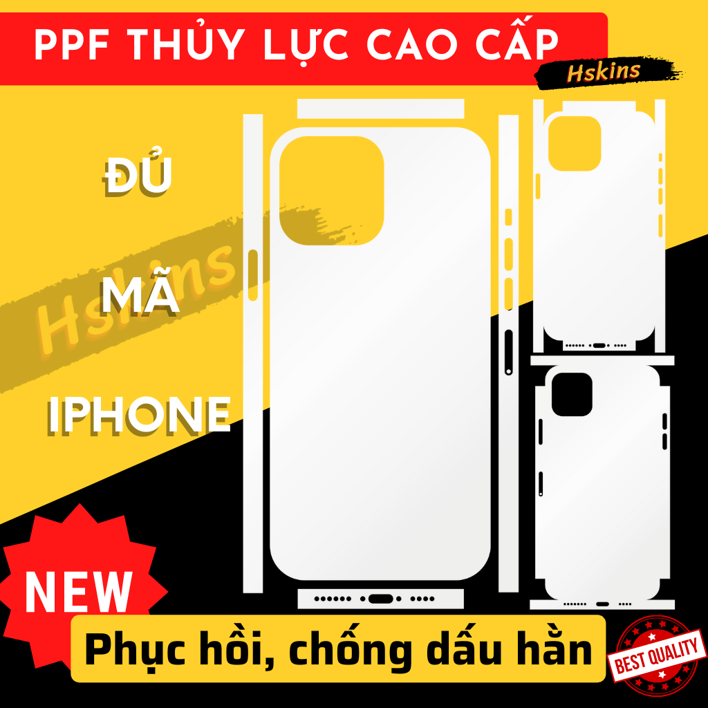 Miếng dán ppf thủy lực iphone 14 pro max / 13 pro max, 12 pro max, 11 pro max, xs max, 8 plus, 5se,... lưng full viền