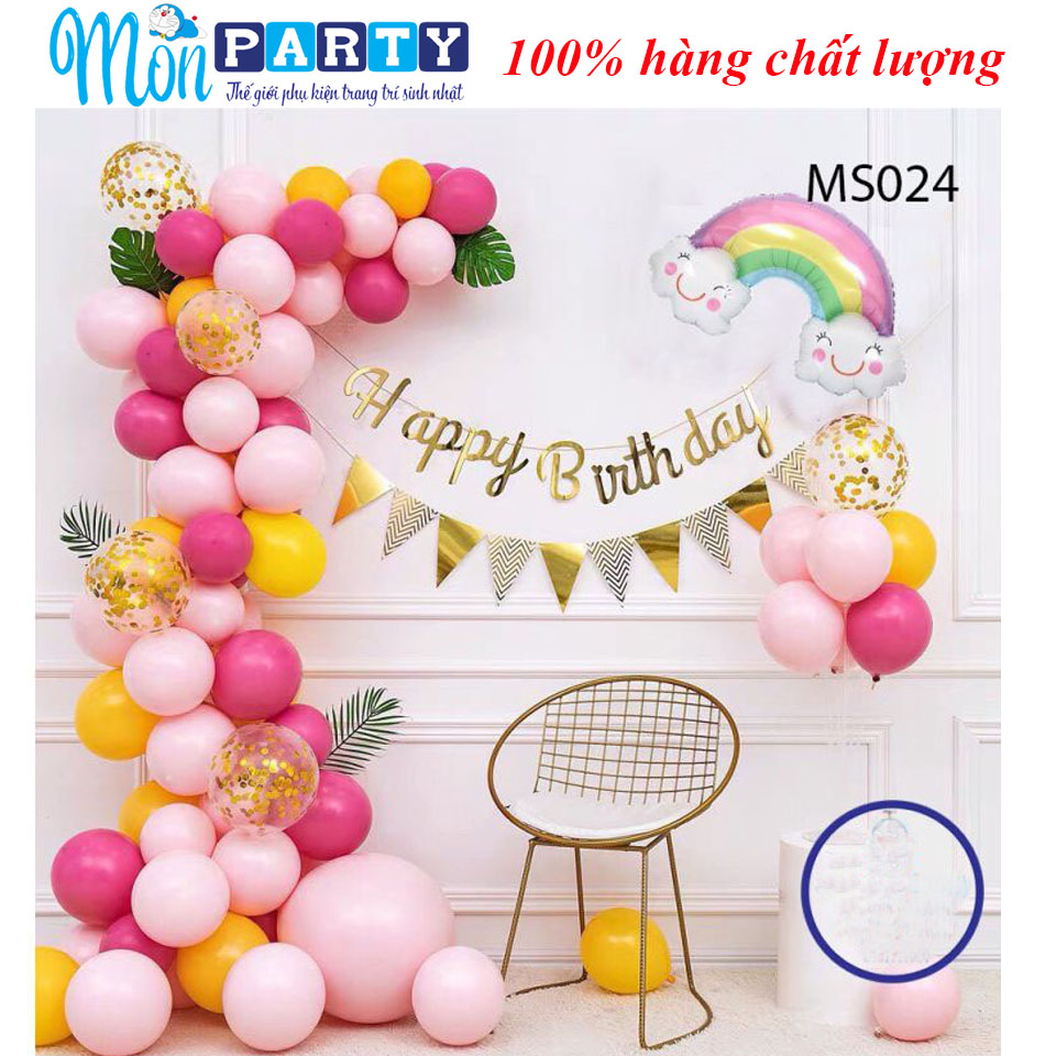 Đồ trang trí sinh nhật đẹp cho bé gái y ảnh, set bóng sinh nhật màu pastel đẹp trang trí sinh nhật đơn giản tại nhà tặng kèm nhiều phụ kiện trang trí