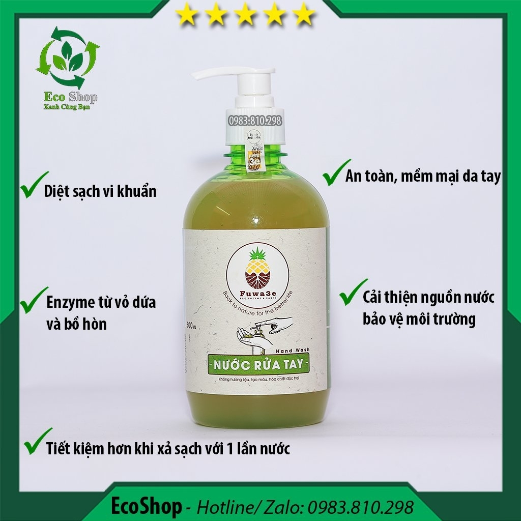 Nước rửa tay fuwa 3e 500ml lên men từ vỏ trái cây an toàn cho da nhạy cảm