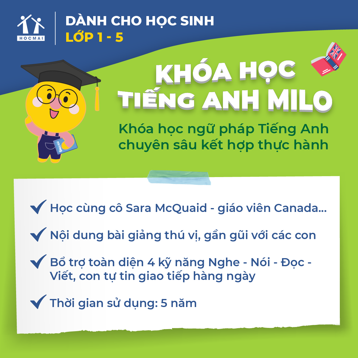 HOCMAI- Khóa học English Adventure with Milo dành cho trẻ từ 5 đến 11 tuổi -Toàn quốc [E-Voucher]