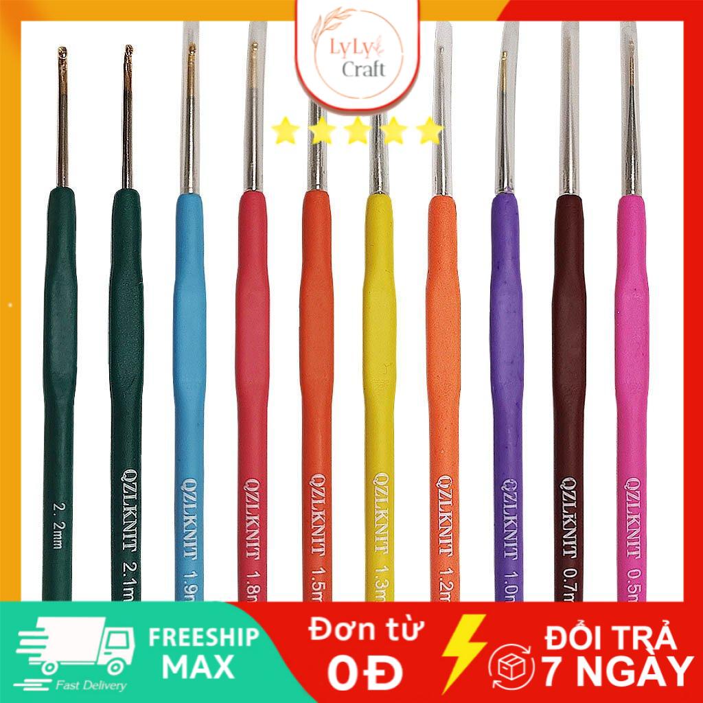 Bộ dụng cụ móc len dành cho người chuyên móc sợi nhỏ, Bộ kim móc len sắc màu gồm 10 cây size từ 0.5mm - 2.2mm