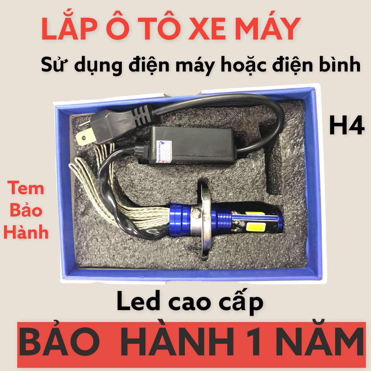Đèn pha led 3 tim BMA-Z3 H4 chính hãng siêu sáng bảo hành 1 năm gắn pha xe máy