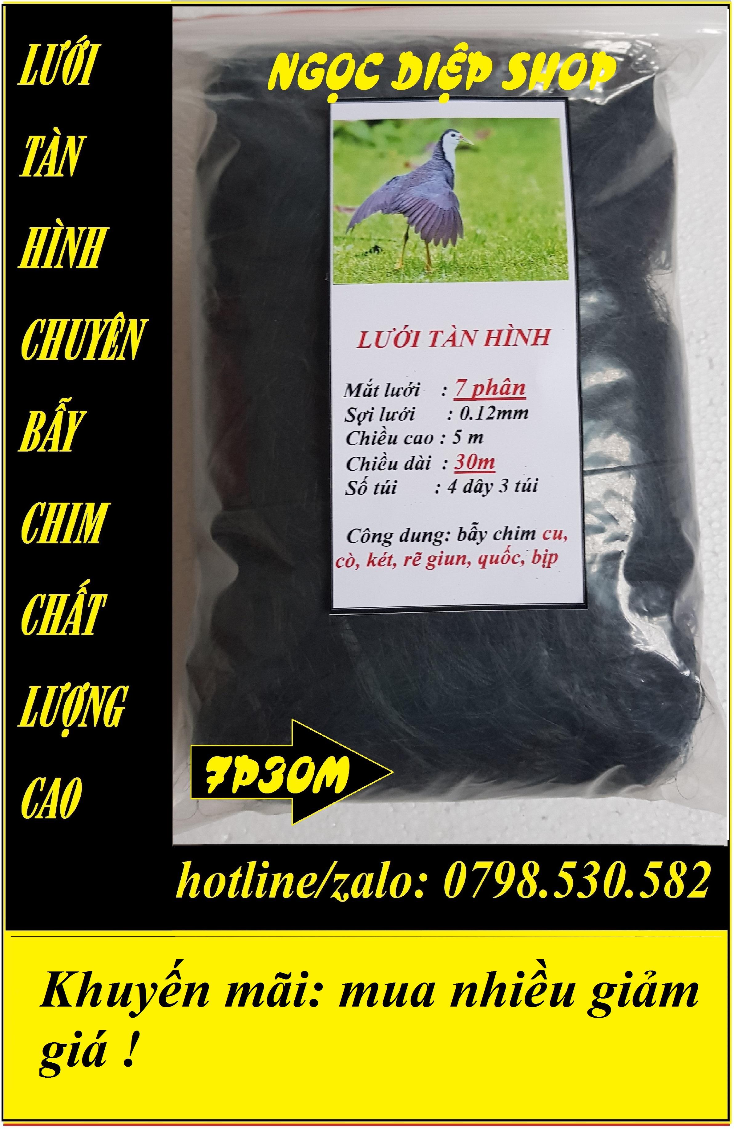 Lưới tàn hình 7 phân 30m bẫy chim cu tiểu, cò, két, rẽ giun, quốc, bịp