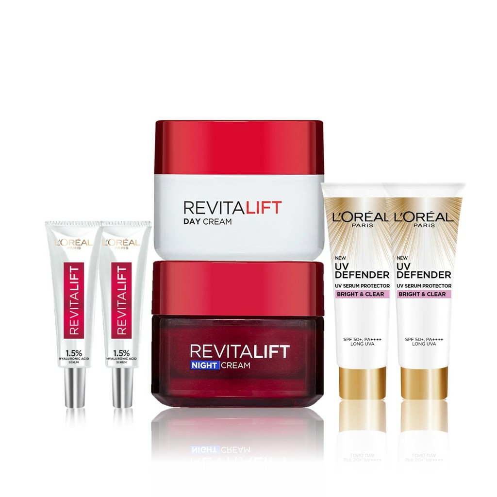 Bộ kem dưỡng chống lão hoá & 2 serum siêu cấp ẩm & 2 kem chống nắng LOreal Paris