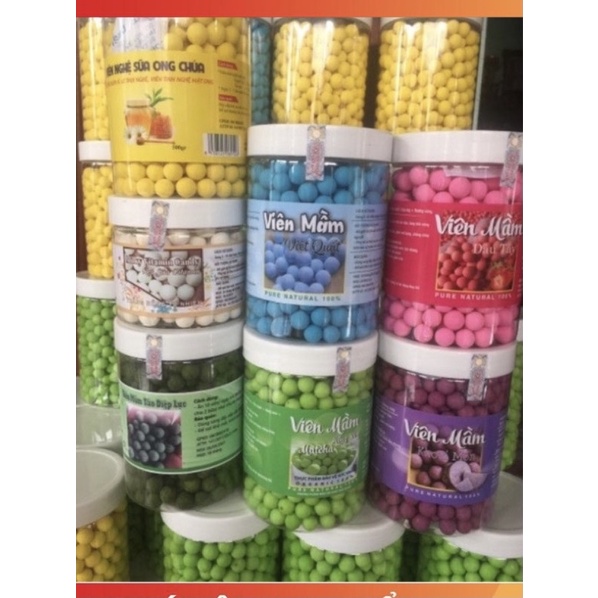 Viên Mầm Đậu Nành Nguyên Xơ Mix Đủ Vị 500g Matcha Collagen Khoai Môn Dâu Tây Việt Quất Tảo