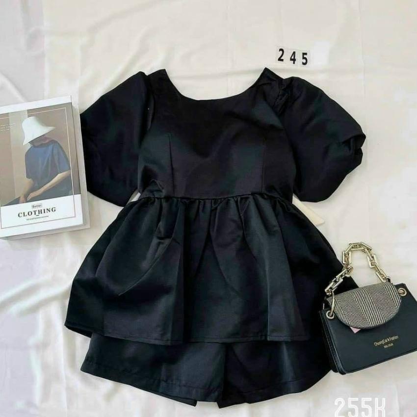 [HCMSET ĐỒ NỮ GỒM ÁO KIỂU CỔ VUÔNG  NƠ SAU  VÀ QUẦN ĐÙI RỘNG SET ĐỒ TAY BÚP NƠ SAU CHẤT LIỆU CAO CẤP THỜI TRANG GIRLY STORE