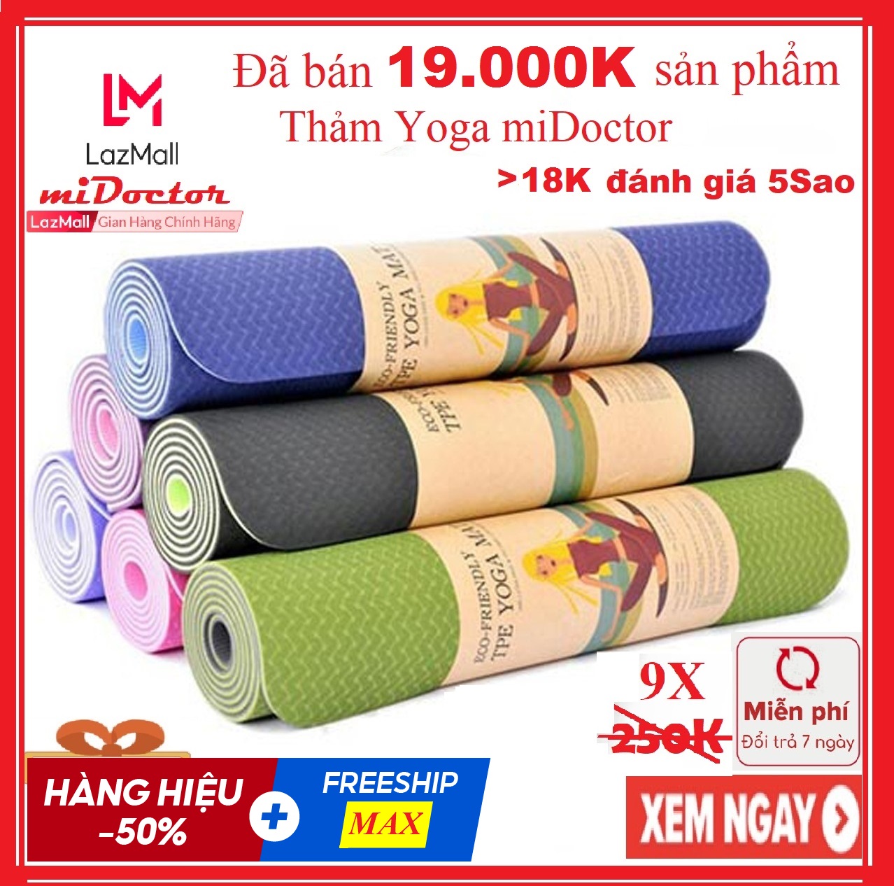 [CHỌN MÀU] Thảm Tập Yoga 2 Lớp Cao Cấp, Thảm Tập Gym, thảm tập thể dục tại nhà, miếng tập yoga - Chính Hãng miDoctor