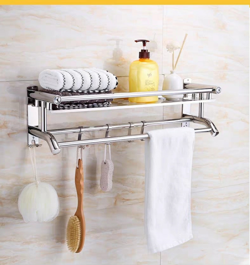 Kệ Nhà Tắm INOX 304 Dán Tường, Giá vắt khăn phòng tắm lắp đặt dính tường không cần khoan chịu tải 10kg tặng kèm bộ đinh vít khoan tường - IUK301