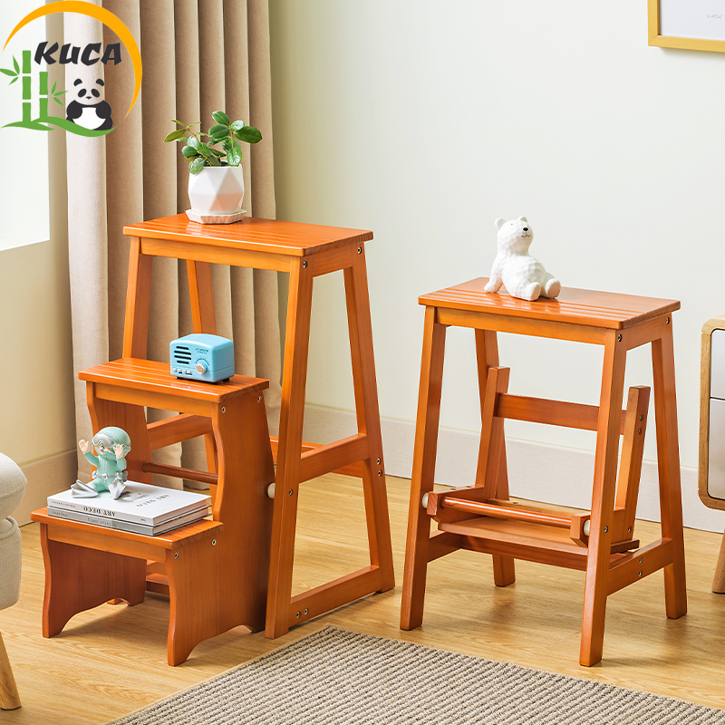 KUCA Ghế thang đa năng xếp gọn Ghế thắp nhang 3 bậc xếp gọn, gỗ cao su cao 85cm