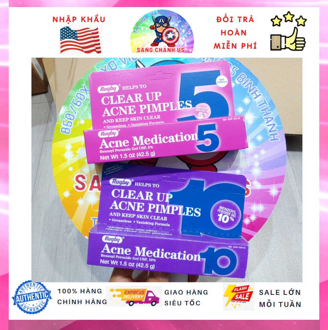 Kem ngăn ngừa mụn rugby clear up acne medication 5 và 10 42.5g