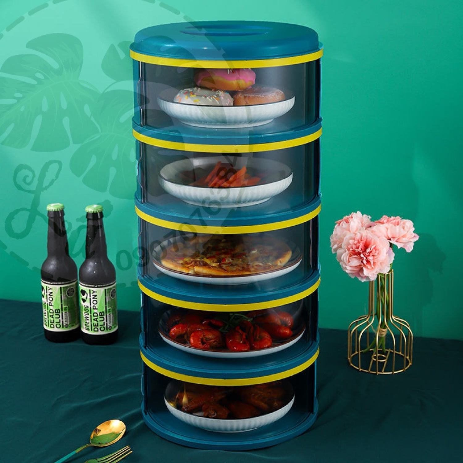 Lồng bàn để thức ăn 5 tầng cao cấp, giữ nhiệt chống bụi, chống côn trùng, chống hỏng thức ăn