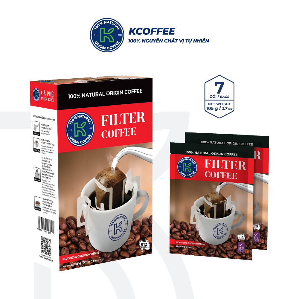 Cà Phê Phin Giấy K Filter K Coffee Túi 105g (Hộp 7 gói x 15g)