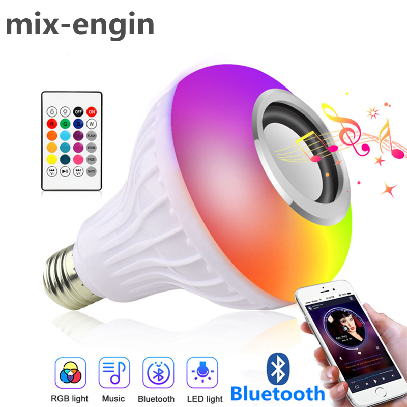 mix-engin 5W 10 12W 15W Smart E27 LED Bulb RGB Light Bluetooth Speaker Play Music Dimmable RGB LED lights for Home party decoration lamp