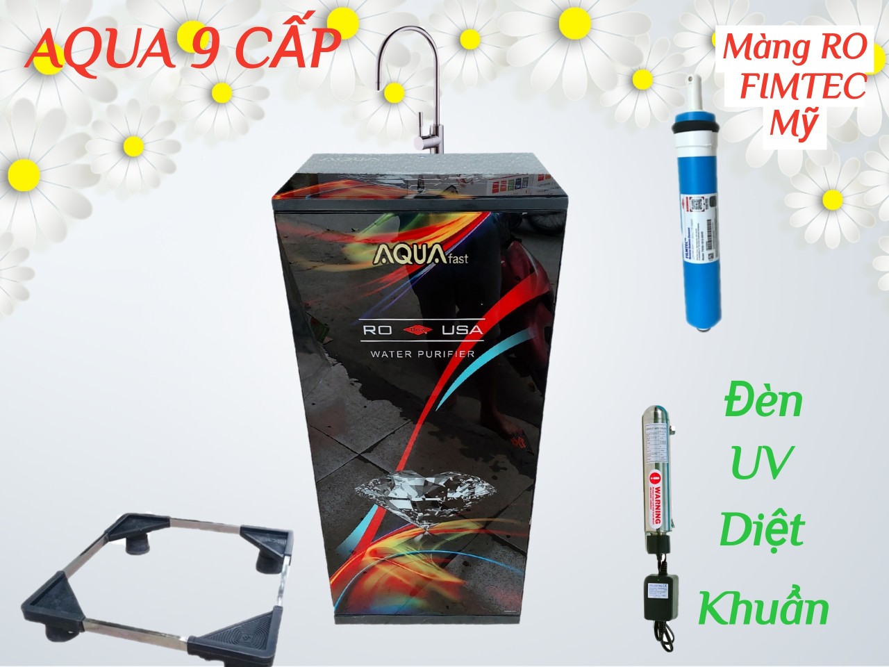 Máy lọc nước ro 9 cấp đèn uv diệt khuẩn aquafast màng ro nhập mỹ