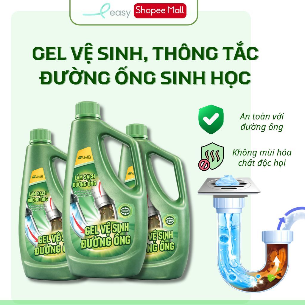 Gel sinh học thông tắc cống AMB phòng tắc nghẽn, làm sạch đường ống rửa bát, rửa mặt, khử mùi hôi cống thoát sàn .