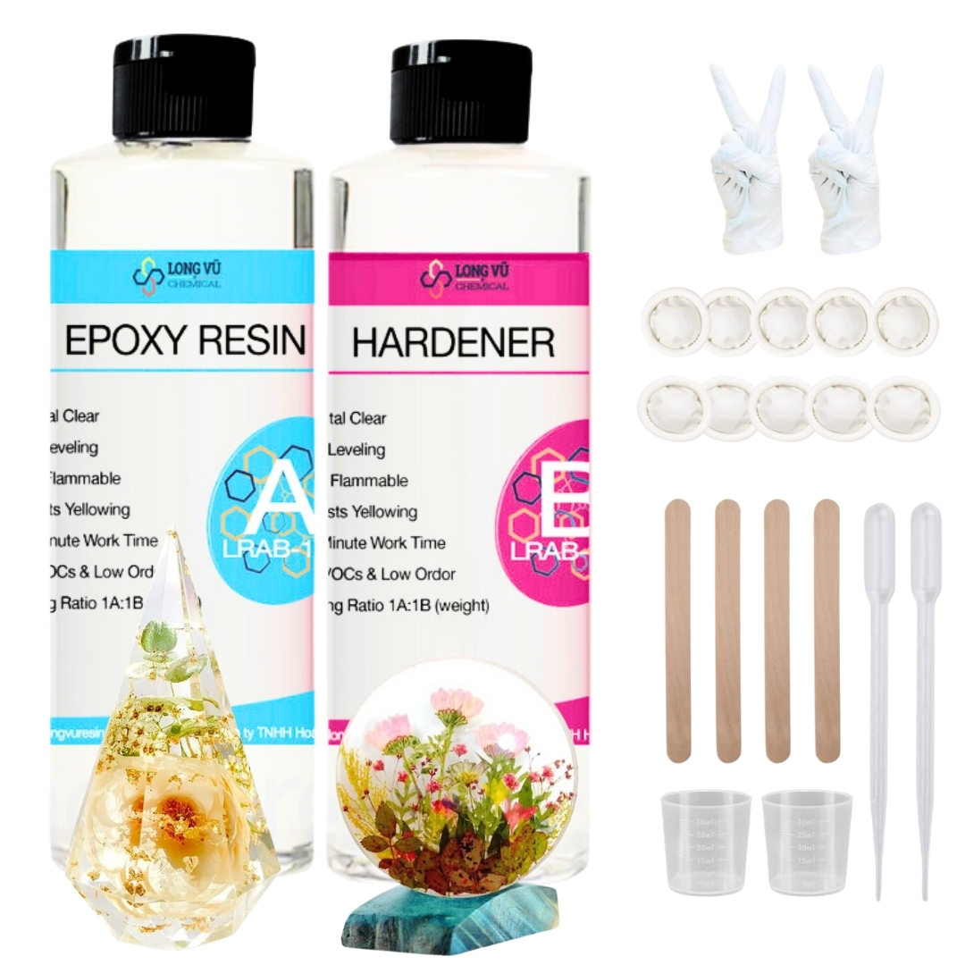 Keo epoxy resin trong suốt ít bọt keo resin 2 thành phần resin đổ khuôn handmade keycap an toàn thực phẩm 500g