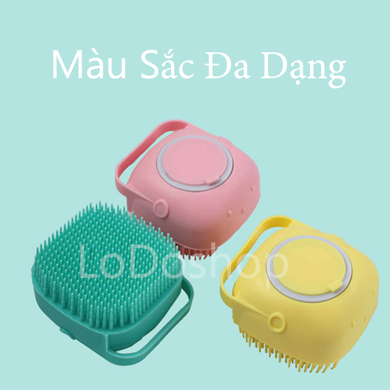 Bông tắm silicon hình vuông có chỗ đổ sữa tắm - Đồ dùng nhà tắm - Bông tắm massage cơ thể - Bông tắm nữ cute