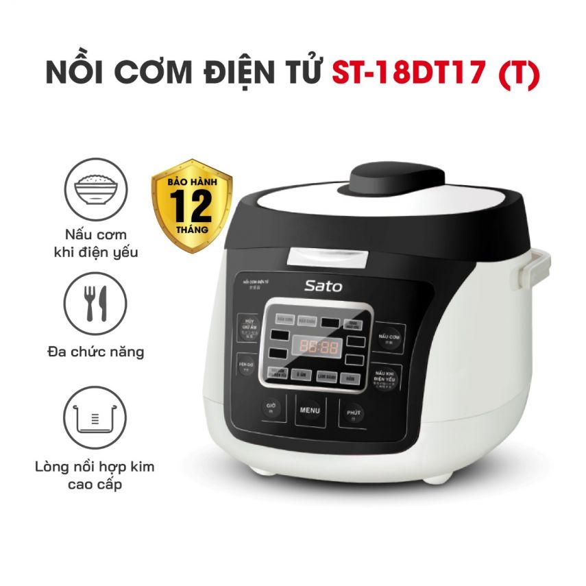 Nồi cơm điện tử 1.8l sato 18dt017 d/t đa chức năng, nấu cơm khi điện yếu