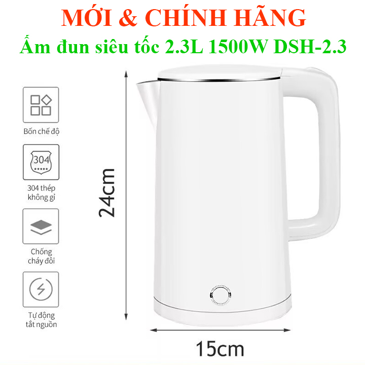 Ấm siêu tốc chất lượng cao công suất 1500w, dung tích 2.3l ấm đun nước, bình siêu tốc, bình đun nước dsh \ 1,7l lock&lock