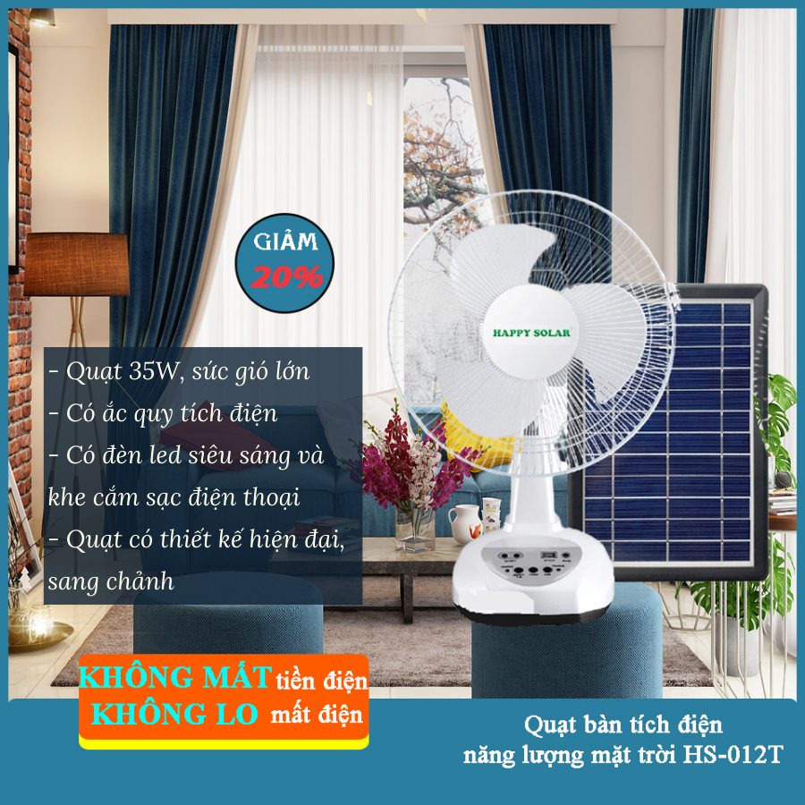 Quạt bàn năng lượng mặt trời sử dụng thả ga không lo mất điện , thiết kế sang trọng