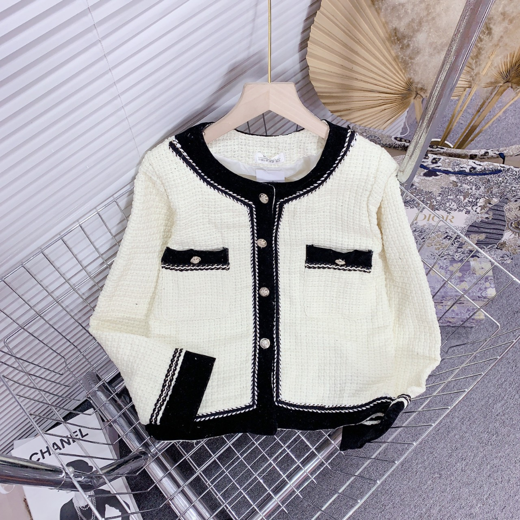 Áo dạ tweed hai lớp viền nhung sang chảnh